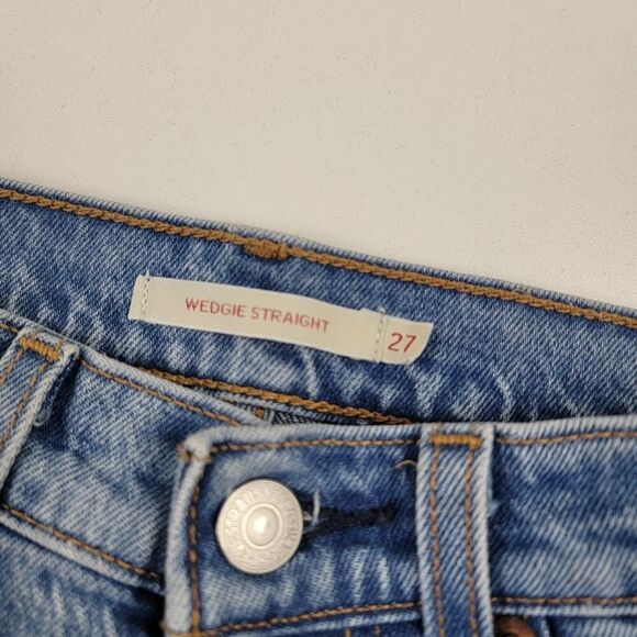 Levi’s 501 Distressed Jeans Womens‎ 27x24 Washed Button Wedgie Straight Stretch - Picture 4 of 15